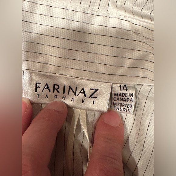 Farinaz Taghavi Mother Pearl Hidden Button Down Collared Extra Long Cuffs Sz 14 - Picture 6 of 16